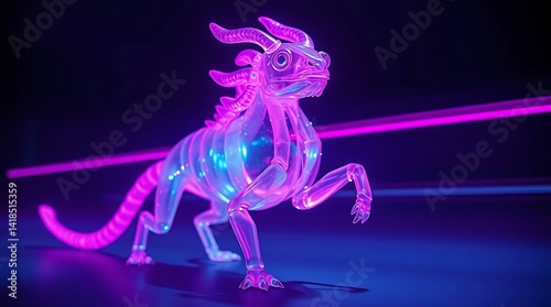 Glass Dragon Figurine Posing in Neon Light........