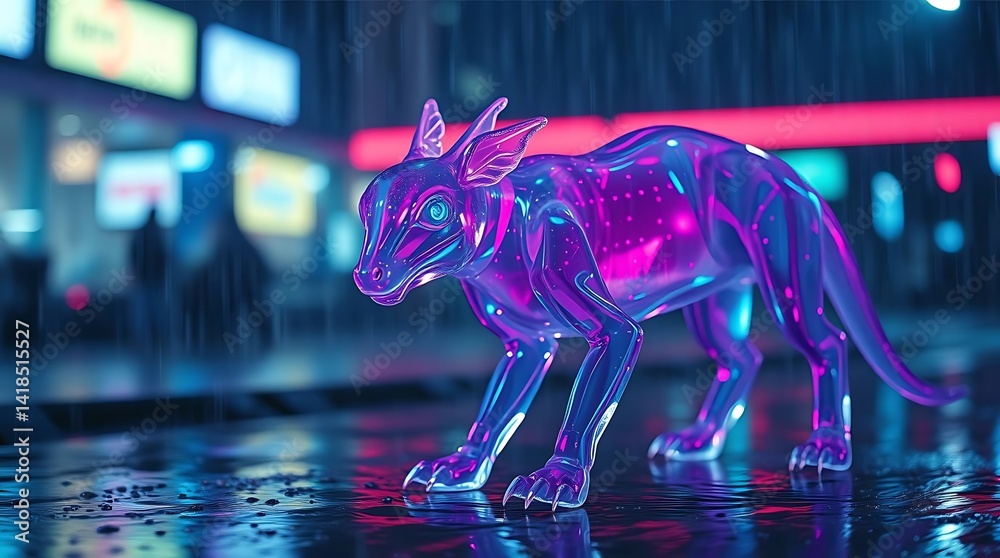 custom made wallpaper toronto digitalGlass Creature Prowls Neon-Lit Rainy City.........