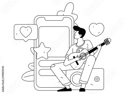 Virtual characters social communication concept business flat vector hand drawn illustration
