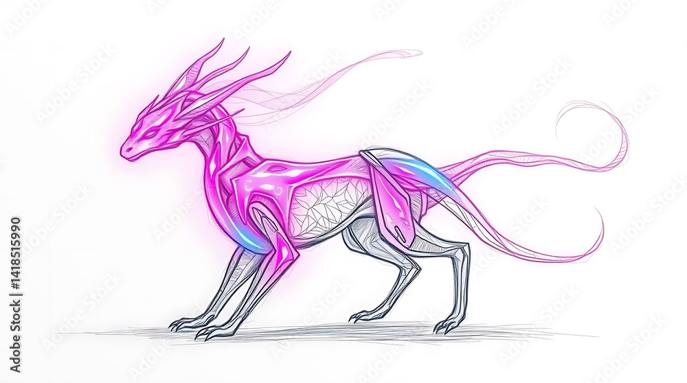 custom made wallpaper toronto digitalPink Dragonoid Creature Sketch on White Background