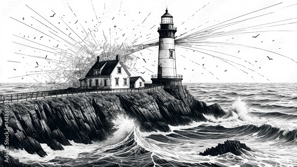 Fototapeta premium Lighthouse Amidst Storm