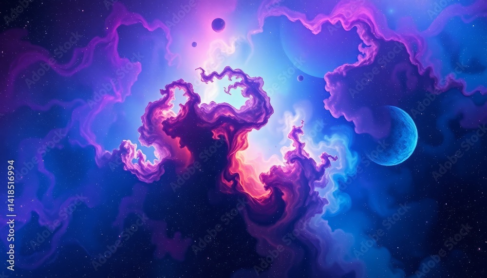 Naklejka premium Colorful Cosmic Nebula With Planets