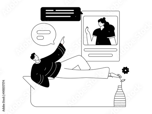 Virtual characters social communication concept business flat vector hand drawn illustration
