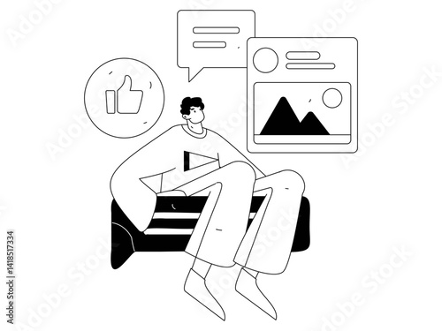 Virtual characters social communication concept business flat vector hand drawn illustration
