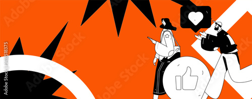 Virtual characters social communication concept business flat vector hand drawn illustration
