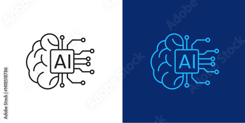 Ai brain chip logo. Neural network technology icon. Linear artificial intelligence sign with editable stroke. Digital mind vector