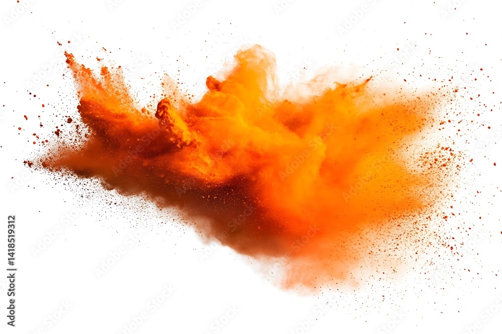 Bright orange paint splatter with glowing mist on a white background Bright orange paint splatter with glowing mist on a white background
