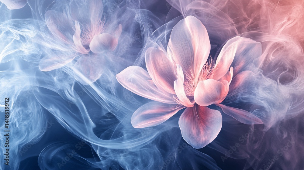 Ethereal Magnolias in a Dreamy Smoke-Filled Space, Abstract Floral Art Ethereal Magnolias in a Dreamy Smoke-Filled Space, Abstract Floral Art