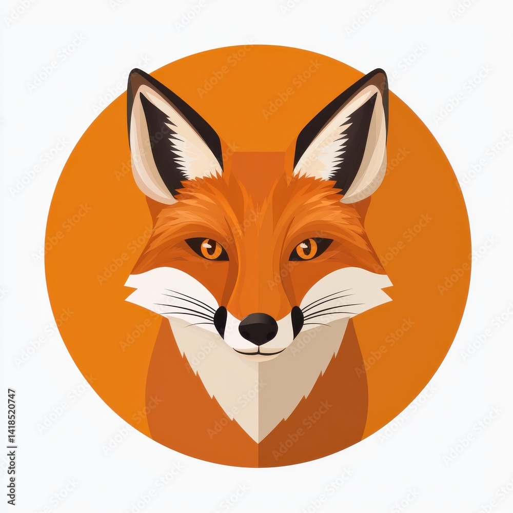 Cartoon illustration of a fox's face with large expressive eyes and a white chin patch Cartoon illustration of a fox's face with large expressive eyes and a white chin patch