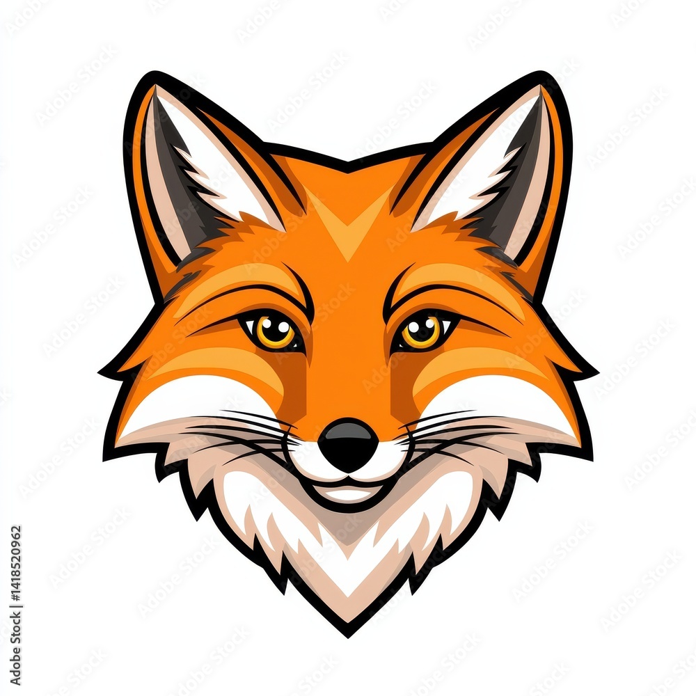 Obraz premium Illustration of a fox's face with large yellow eyes and a black snout