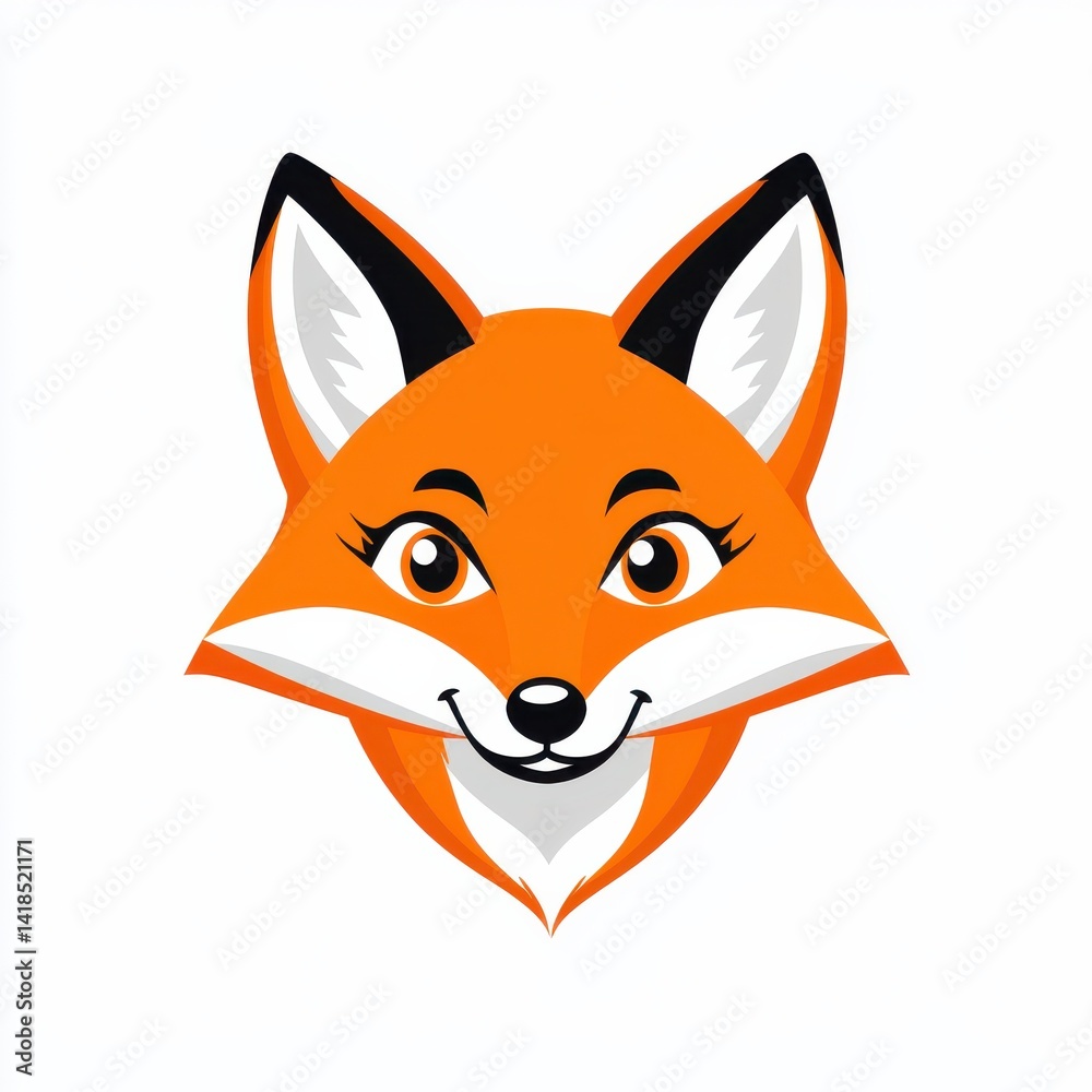 Obraz premium Illustration of a friendly fox with large white eyes and a black nose