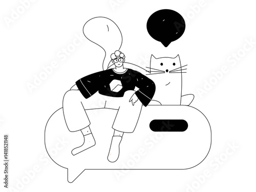 Virtual characters social communication concept business flat vector hand drawn illustration
