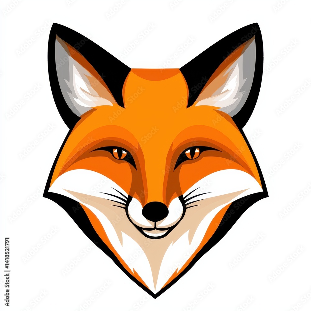 Obraz premium Digital illustration of a fox's head with yellow eyes and white patches on cheeks