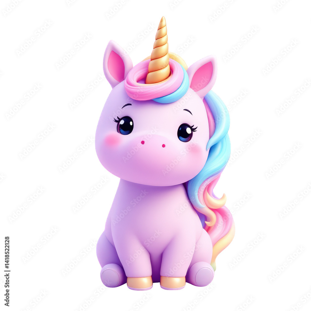 Enchanting Pastel Unicorn Illustration Sitting, Whimsical Design Isolated on White Enchanting Pastel Unicorn Illustration Sitting, Whimsical Design Isolated on White