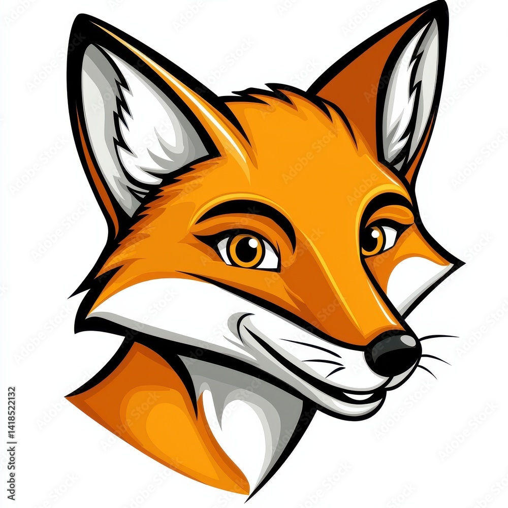 Obraz premium Illustration of a fox's head with orange fur and white patches on cheeks