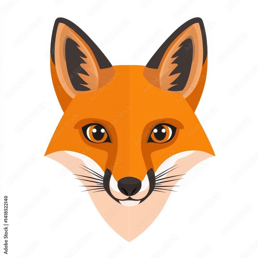Obraz premium Illustration of a fox's face with large black eyes and orange fur