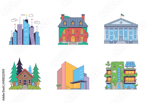 Buildings and Architecture Vector: Skyscrapers, Houses, Government Buildings, and More