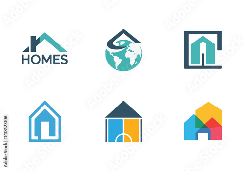 Real Estate and Home Icons Vector: House, Globe, Property, and Modern Design