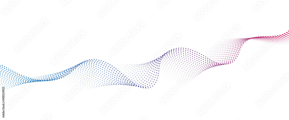 Flowing Dot Wave halftone gradient pattern on transparent background