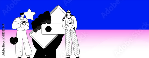 Virtual characters social communication concept business flat vector hand drawn illustration
