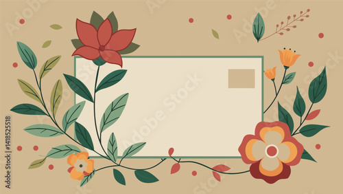 A vintage postcard adorned with delicate flowers and a postmark from a historic location adding a touch of nostalgia to a page filled with musings on. Vector illustration