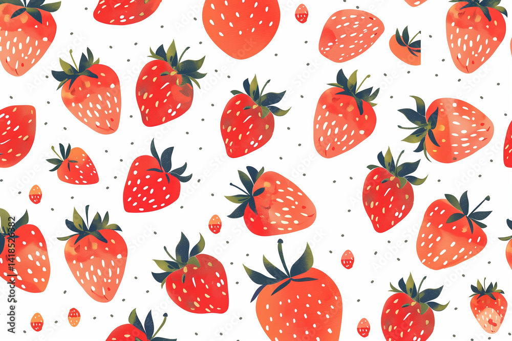Strawberry Pattern With Bright Red Fruits in a Playful Summer Design for Kids Wallpaper and Picnic Blanket Prints Strawberry Pattern With Bright Red Fruits in a Playful Summer Design for Kids Wallpaper and Picnic Blanket Prints