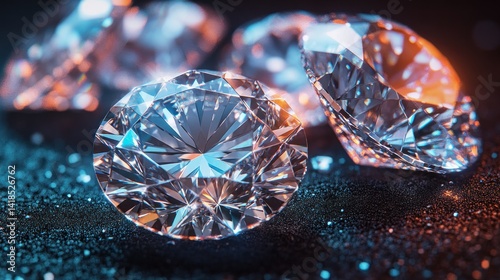 Sparkling diamonds on dark surface (3) photo