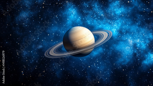 Obraz na płótnie Saturn showcases its iconic rings and swirling gas layers in a breathtaking cosmic display symbolizing mystery expansion time and the beauty of celestial harmony surrounded by twinkling stars
w salonie