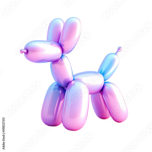 Iridescent Balloon Dog Sculpture, Whimsical Party Decoration on White Background