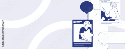 Virtual characters social communication concept business flat vector hand drawn illustration
