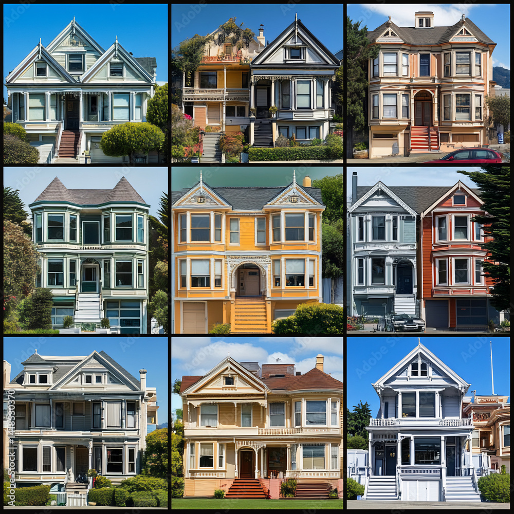 Fototapeta premium Colorful Victorian Homes Collage
