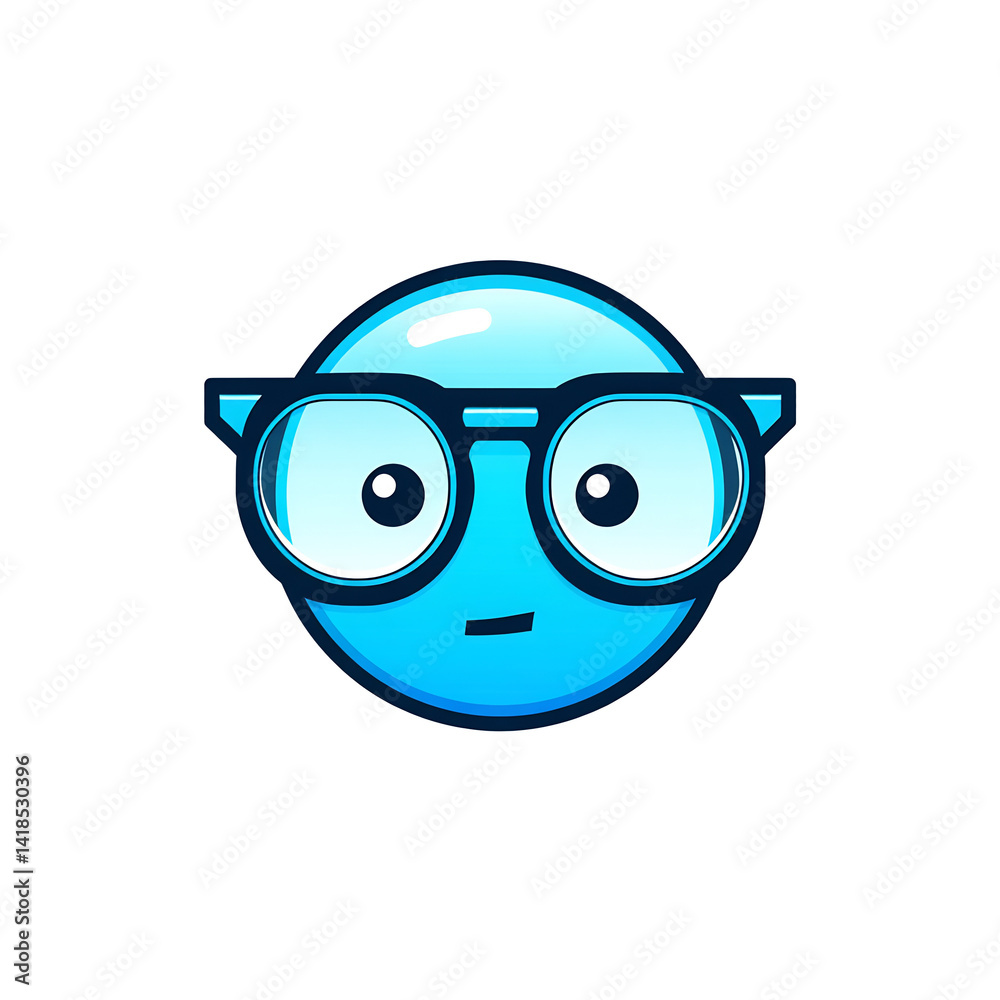 Fototapeta premium Blue nerd face emoji with glasses