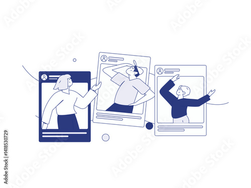 Virtual characters social communication concept business flat vector hand drawn illustration
