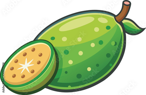 A vibrant vector art illustration of a delicious finger lime fruit, showcasing its colorful caviar-like pulp in a fresh, realistic style.
