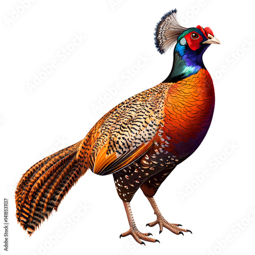 Detailed Illustration of a Vibrant Crested Pheasant