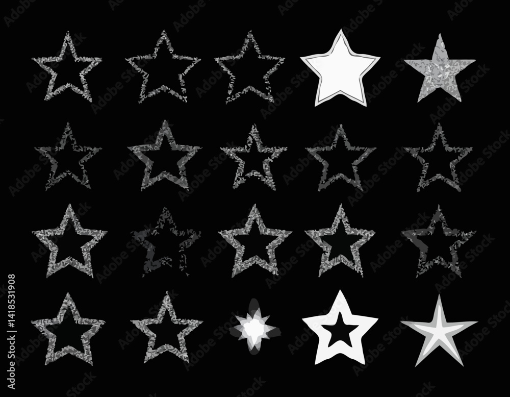 White Glow lighting Star. Collection of different light effects on black background. Set of Transparent Sparkling stars. Realistic vector illustration White Glow lighting Star. Collection of different light effects on black background. Set of Transparent Sparkling stars. Realistic vector illustration