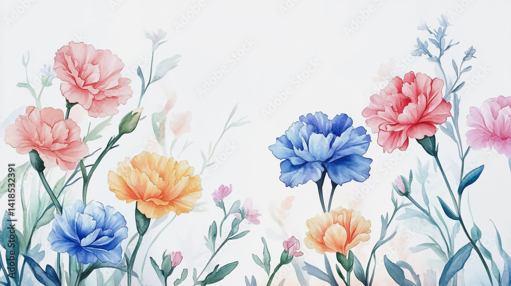 Fototapeta premium Elegant wedding invitation card background . Minimal hand painted watercolor Gerbera flowers texture template background. Design for wedding, vip cover, poster, rsvp moderncard.Valentine's Day