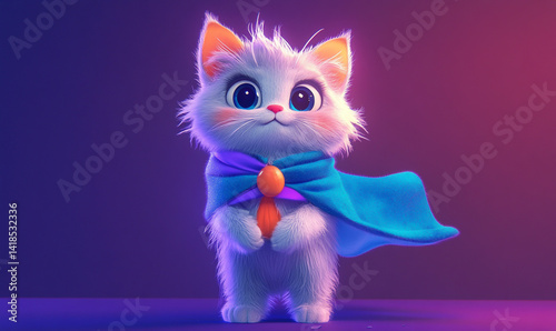 A cute little cat standing on two legs like a playful cartoon character, with an adorable expression and cartoonish charm.