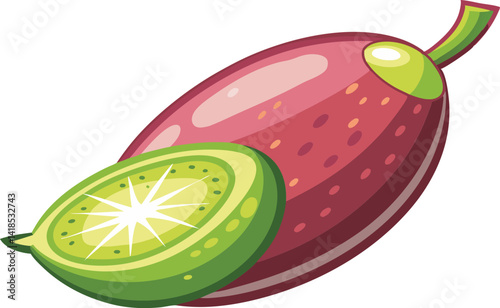 A vibrant vector art illustration of a delicious finger lime fruit, showcasing its colorful caviar-like pulp in a fresh, realistic style.