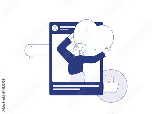 Virtual characters social communication concept business flat vector hand drawn illustration
