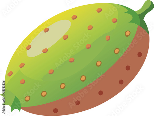 A vibrant vector art illustration of a delicious finger lime fruit, showcasing its colorful caviar-like pulp in a fresh, realistic style.