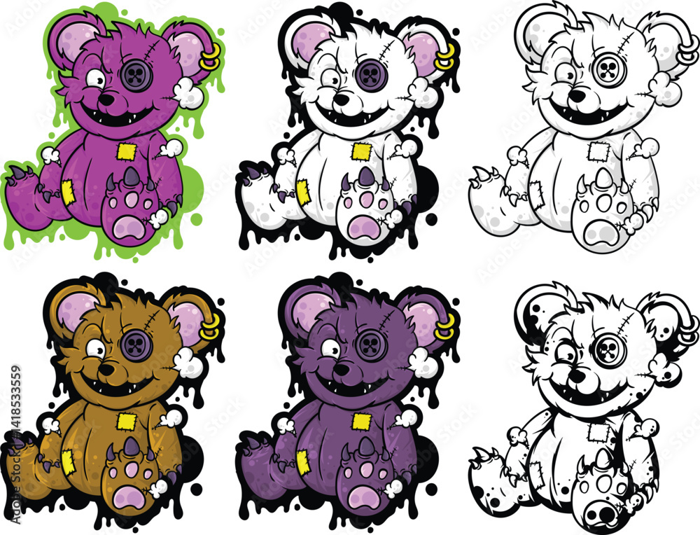 Obraz premium Illustration of cartoon teddy bears with various colors