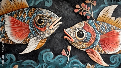 Ornate Fish Artwork on Dark Background