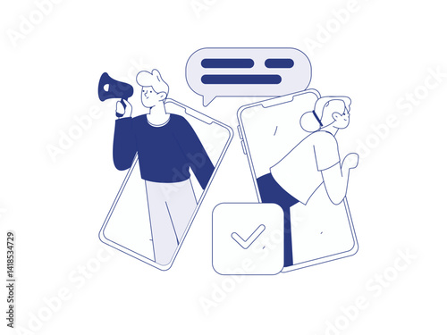 Virtual characters social communication concept business flat vector hand drawn illustration
