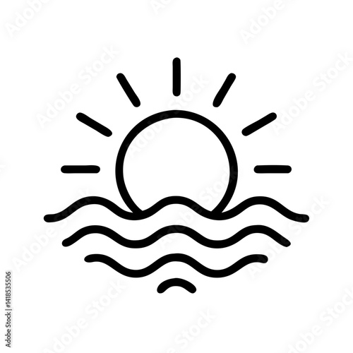 Sunrise Icon Over Calm Waves Beach Location Illustration Serene Environment Aesthetic Viewpoint
