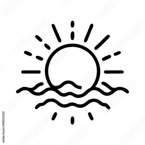 Sunset Icon Over Waves Beach Digital Art Serene Environment Aesthetic Viewpoint
