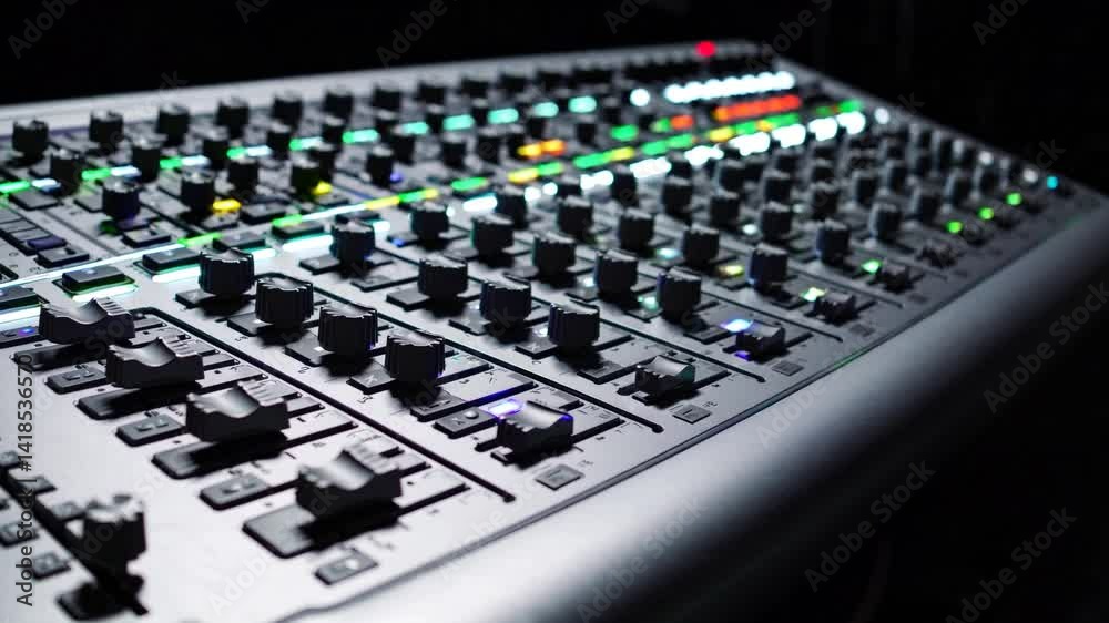 Professional Audio Mixing Console Closeup Faders Knobs Studio Equipment
Professional Audio Mixing Console Closeup Faders Knobs Studio Equipment