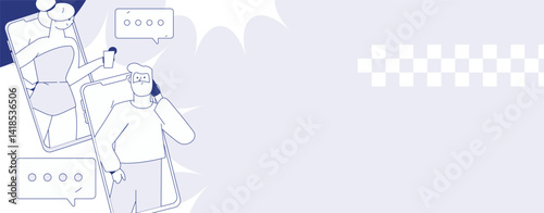 Virtual characters social communication concept business flat vector hand drawn illustration
