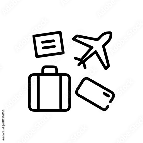 Travel Icon Essentials Luggage Boarding Pass and Airplane Illustrations for Adventurers