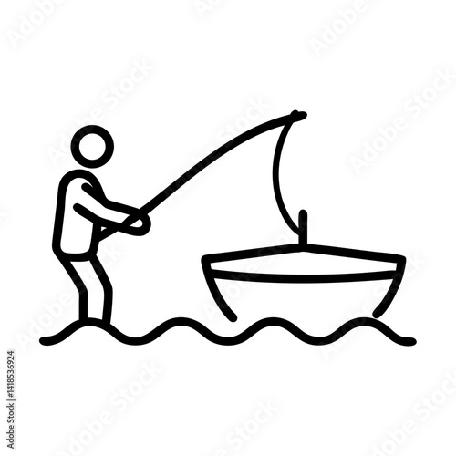 Fishing Icon Adventure on the Water Serene Environment Minimalist Design Outdoor Fun